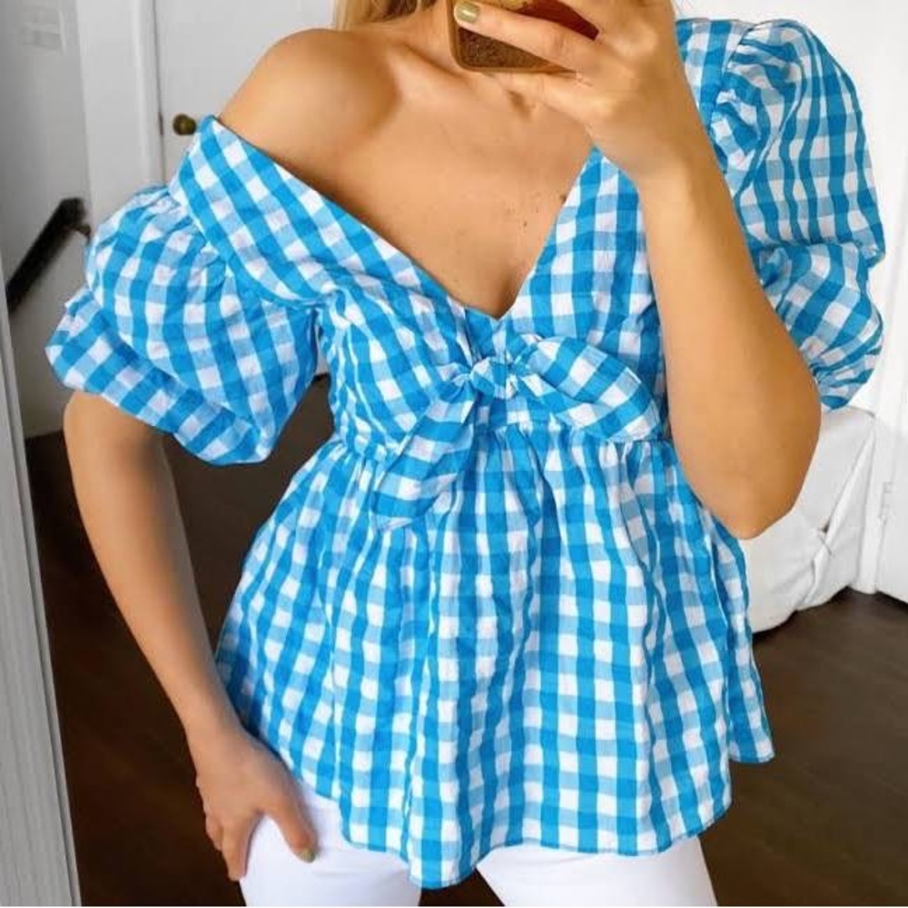 Lilly Pulitzer Blue and White Gingham Blouse
